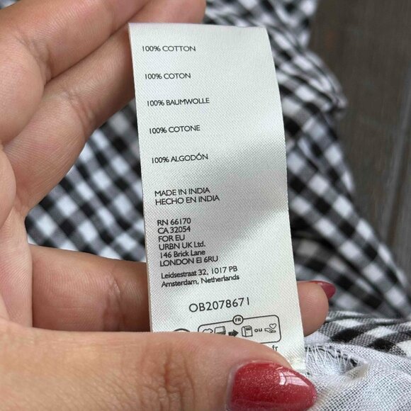 Free People East Side Trousers Plaid Relaxed Fit Button Fly Black White Medium - Picture 15 of 15